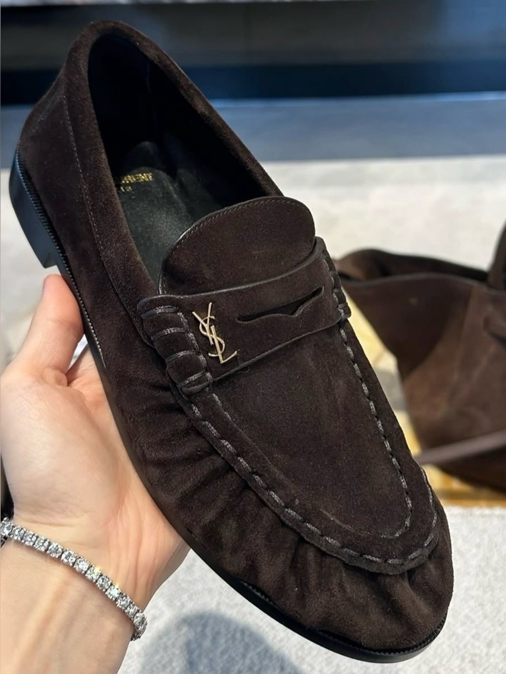 Saint Laurent YSL Le Loafer Cassandre Penny Loafers in Brown Suede - Size 37 - Picture 3 of 15